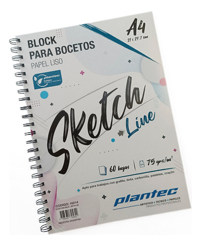 Block Sketch Line Para Bocetar Plantec A4 60h 75gr Anillado