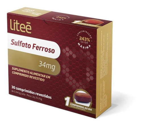 Sulfato Ferroso 34 Mg - 30 Comprimidos - Litee Original