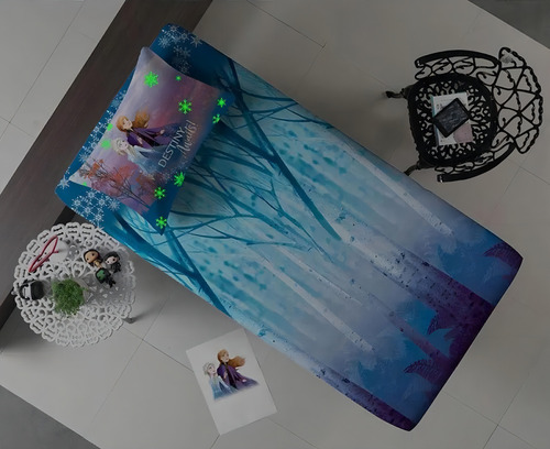 Jogo Lençol Cama Frozen Brilha No Escuro Com Elástico 2 Pçs