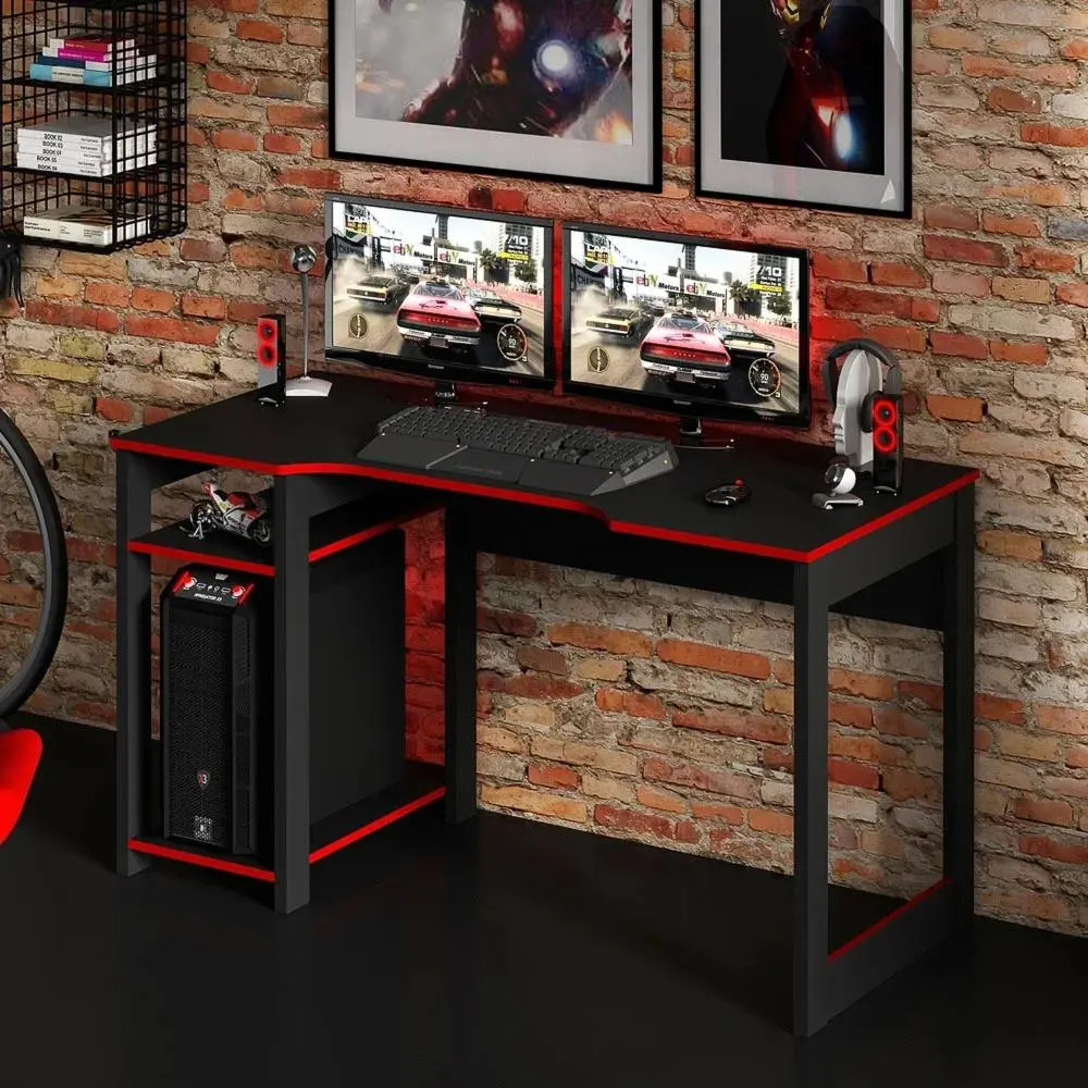Mesa Para Computador Notebook Gamer Me4152 Preto/vermelho - Preto