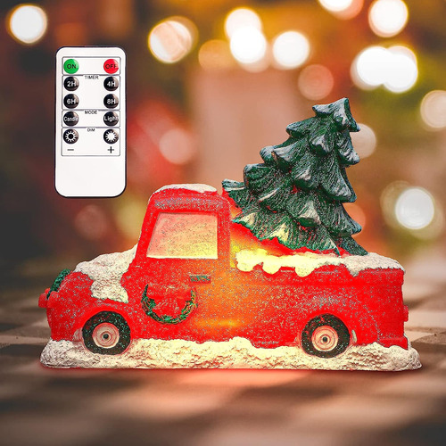 Camioneta Roja Con Árbol De Navidad Velas Sin Llama Con Tema