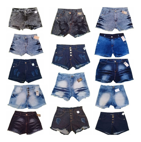 Kit 10 Shorts Jeans Cintura Alta Com E Sem Lycra Atacado