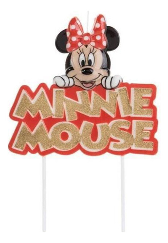 Vela Minnie Mouse C/gliter Dourado 01 Unidade -silver Festas