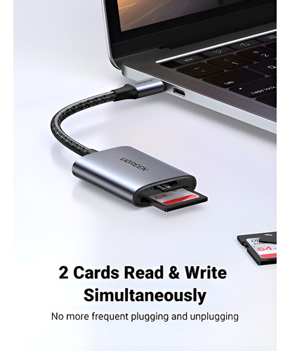 Lector De Tarjetas De Memoria Sd Y Tf Ugreen Con Cable Usb C