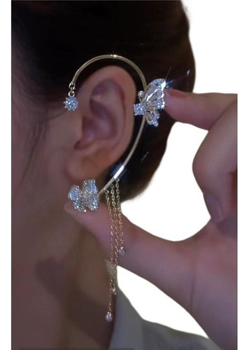 Pendientes D Orejas Mujer Plata Diamante Orejeras Largas