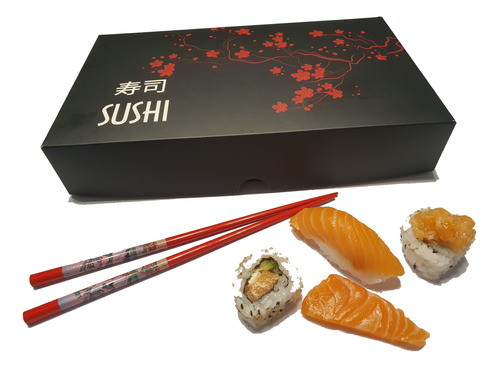 Caja Sushi Negra, Mediana 20-24 Piezas, 50 U. Lam Int/ext.