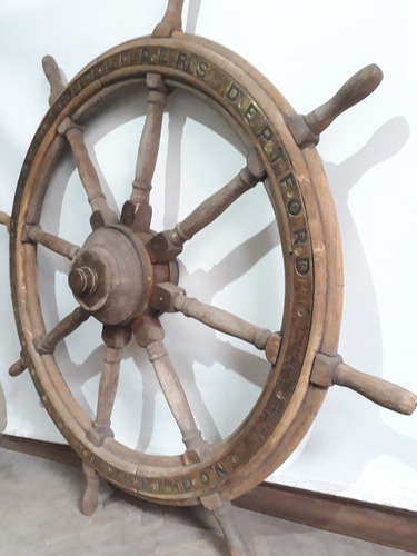Antiguo Timón Rueda De Cabilla De Barco Ingles 1881 Madera (Usado)