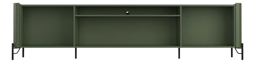 Rack Com 4 Portas Lisas 220cm Para Sala 100% Mdf Pés Metal Cor Musgo Com Preto