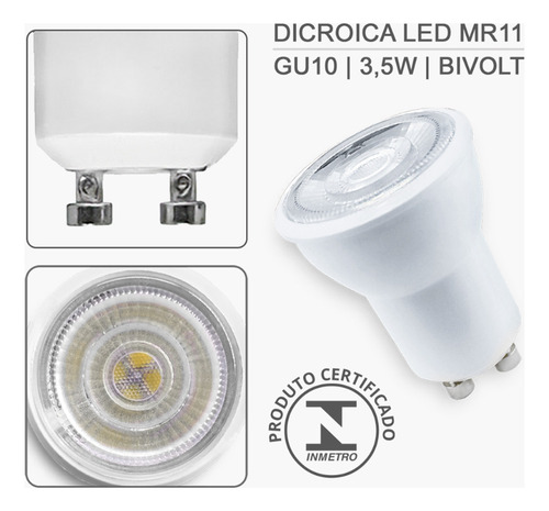 10 Lâmpadas Led Mr11 Mini Dicroica Bivolt 3,5w Branco Quente