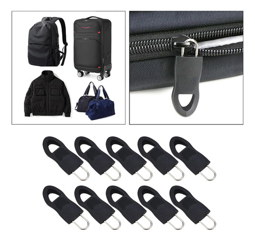 10x Negro Desmontable Zip Negro 2.5x1.5cm Los 3.4x1.4cm
