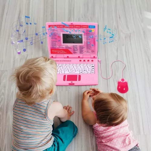 Computadora Didactica Infantil De Juguete Laptop Para Niños Color Rosa Pálido