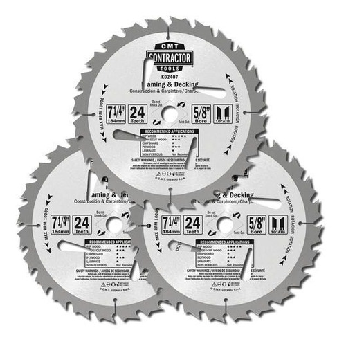 Discos Sierra Circular 7 1/4 X 24 Dientes 3 Pack  K02407