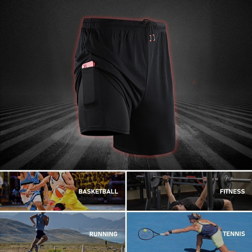 Gimnasio Short Deportes 2 En 1 Hombre Running Doble Capa