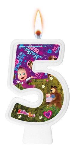 Número 5 - Vela Masha E O Urso - Aniversário, Bolo E Festa