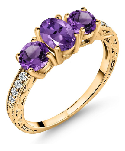 Anillo De Amatista Morada Chapada En Oro Amarillo De 18 Quil