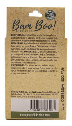 Imagen 9 de 9 de Shampoo Sólido Artesanal Aloe Vera 80 Gr Bam Boo! Lifestyle
