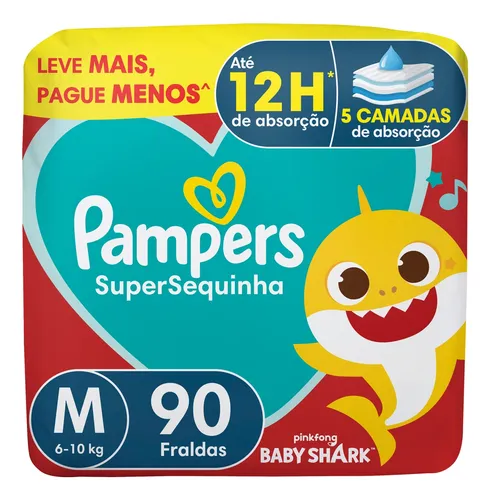 Fralda Descartável Pampers Supersequinha, Tamanho M 90 Unidades