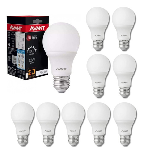 Kit 10 Lâmpadas Led 12w Bulbo E27 3000k Branco Quente