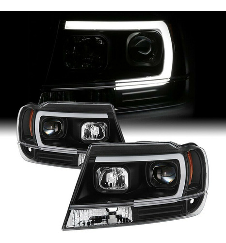 Faros Jeep Grand Cherokee Negros Proyector Barra C 1999-2004