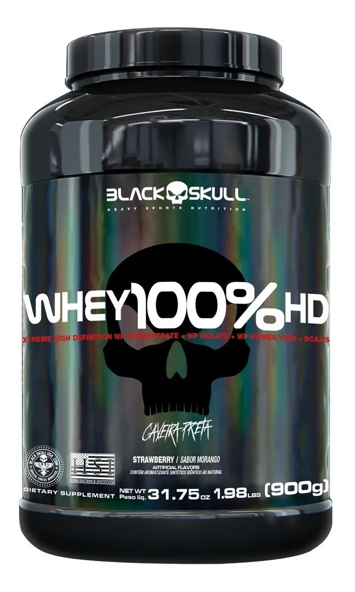 Whey 100% HD Pote 900g - Black Skull Morango Strawberry