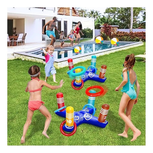 Juego Inflable Lanzamiento Aros Dinámico Alberca Piscina Set