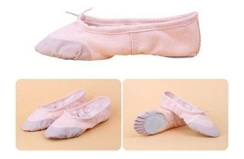 Imagen 5 de 7 de Zapatilla Ballet Lona Puntera Cuero Rosa Danza -tuproductouy