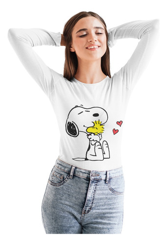 Polera Larga Snoopy Charlie Brown Corazon Estampada Algodon