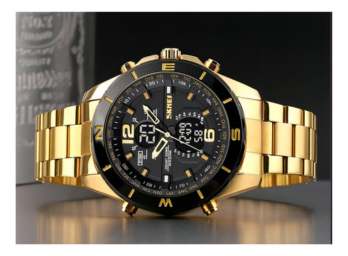 Relógio Masculino Esportivo Skmei 1670 Analógico Dourado