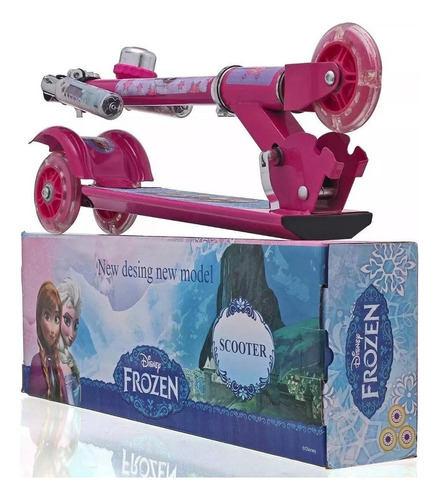 Patinete Infantil Rosa Menina Frozen Ferro Com Luz De Led