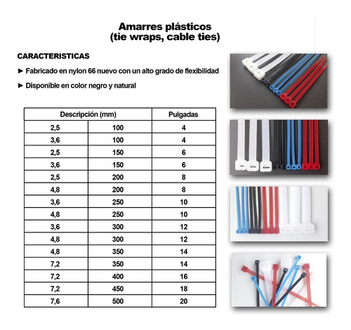 Tirrap, Tie Wrap, Amarre 3,6mm X 250mm (10 )