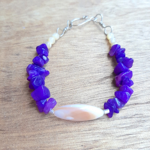 Pulseira Artesanal - Madrepérolas E Jaspe Roxo