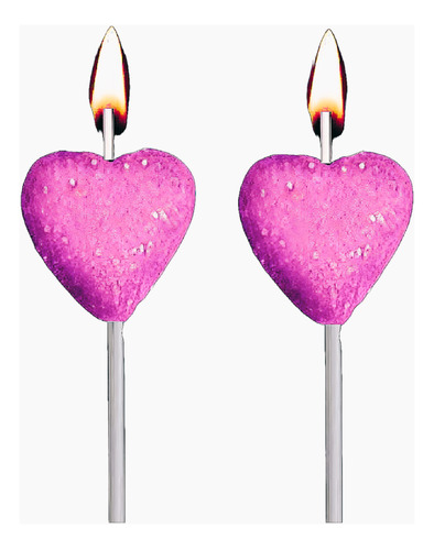 Vela Pinche Con Brillo Corazon Rosa X1u - Cotillón Waf