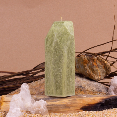 Juego De 2 Velas Forma De Cuarzo Aventurina Cera Sustentable Verde