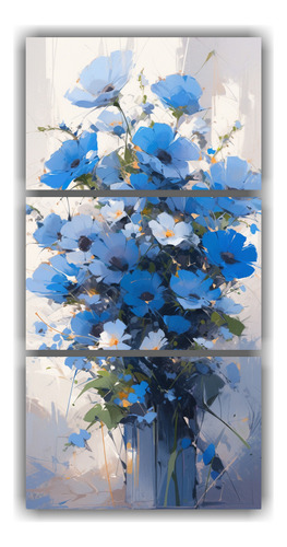 30x60cm Cuadro Floral Azul Moderno: 3 Artes Finos Flores