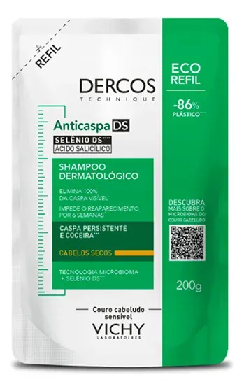 Shampoo Anticaspa Cabelos Secos com Selênio DS, Dercos DS Vichy, Refil 200g