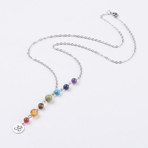 Collar En V Siete Chakras Sanación Cuarzos Naturales 3711 Ti