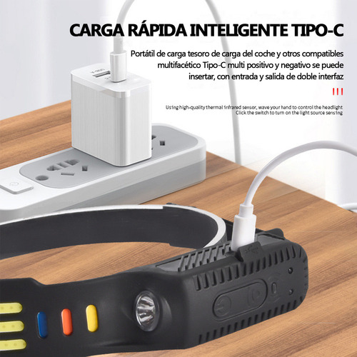 Moreka 3pcs Lámpara De Cabeza, 400lm M-8113 Lampara Táctica De Cabeza Recargable Con Sensor Tricolor, Lámpara Portátil Led 0.para Ciclismo Camping Pesca Y Bricolaje