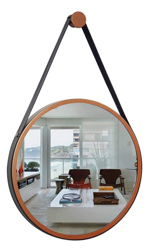 Espelho Redondo Adnet Premium Com Alça 60cm + Suporte Moldura Cobre Alça Preta