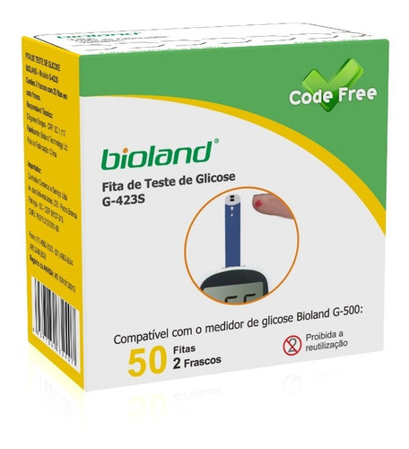 200 Fitas Para Teste De Glicose G-423s Code Free Bioland 