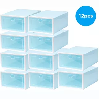 Toyvian 6 cajas apilables de almacenamiento de zapatos plegables para zapatillas de deporte contenedores de plástico transparente para ahorrar espacio para las mujeres azul cielo 