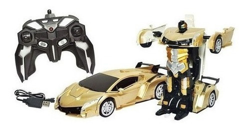 Carrinho De Controle 36cm Dourado Transformer Recarregável