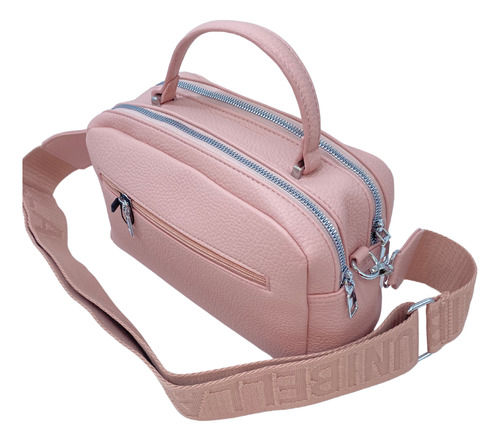 Bolsa Tipo Messenger Bag Con Crossbody Rosa Lisa Níquel Rosa