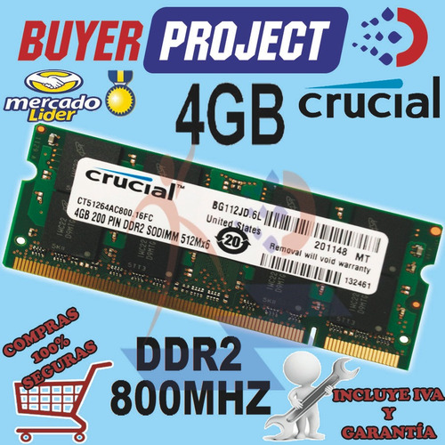 Memoria Ram Crucial Ddr2 4gb Pc2-6400 800 Mhz Sodimm Laptop