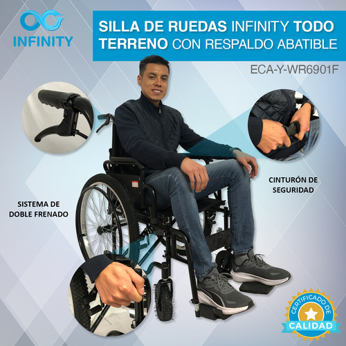Silla De Ruedas Todo Terreno Neumática Con Respaldo Abatible Color Negro