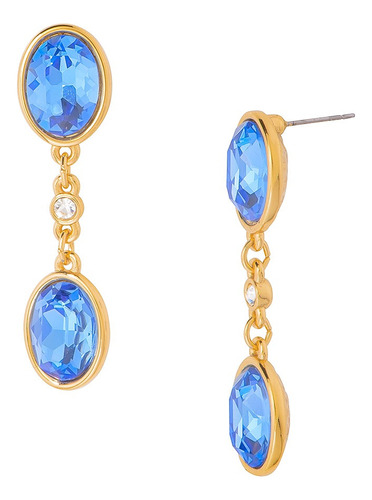 Aretes Finos Oro 18k Cristales Azules Diamantes Chicos Nice