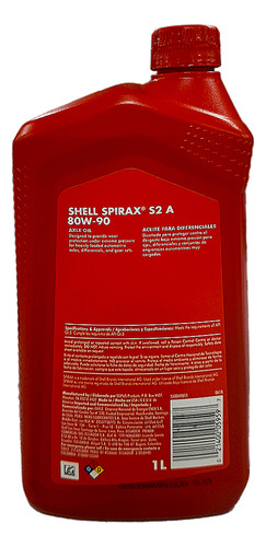 Aceite Transmision Manual Shell Spirax S2 A 80w90, 1l