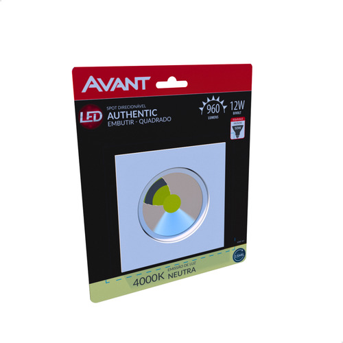 Kit 5 Spot Led Authentic 12w Embutir Luz Neutra 4000k Avant Estrutura Branco 127/220v