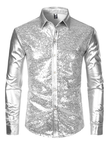 Camisa Lentejuelas Brillosa Hombre Con Estilo Fiesta Antro 