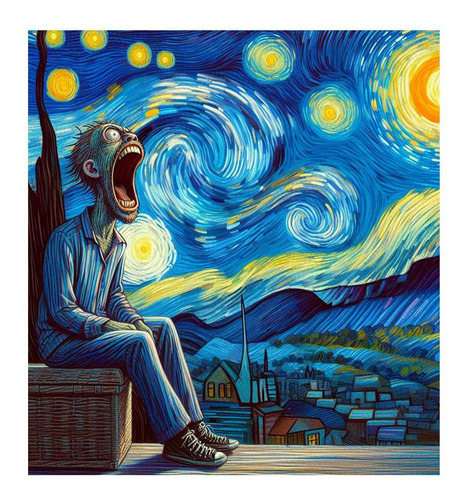 Vinilo 100x100cm El Grito Van Gogh Noche Estrellada Psy 2 M2