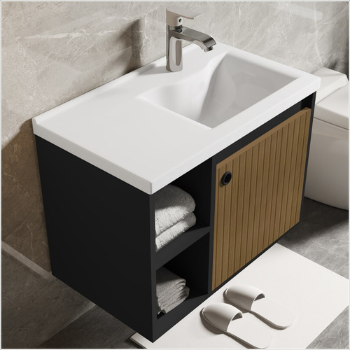Conjunto Gabinete Com Espelheira Banheiro 60cm Adonis Preto